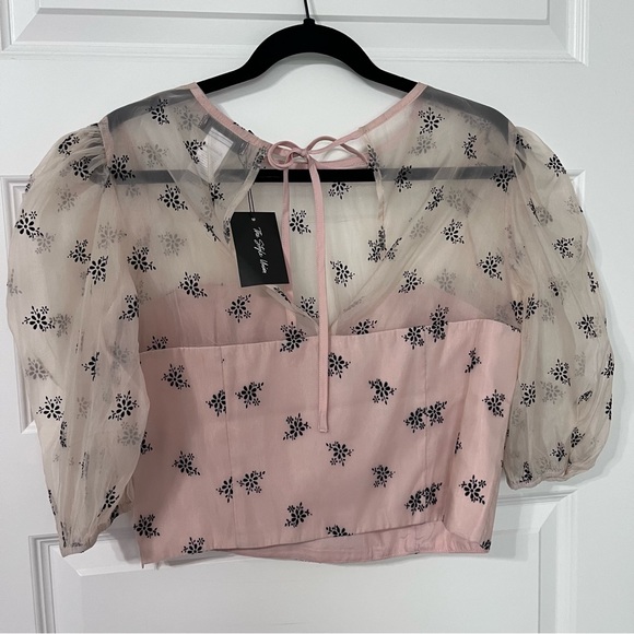 Sans Souci Cropped Chiffon Sweetheart Corset Style Top Blouse Shirt Large New - Picture 4 of 7